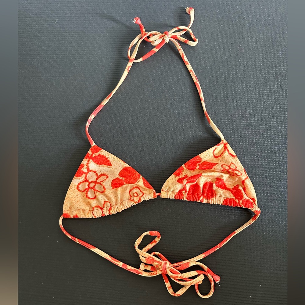 Camp Cove Swim Yellow/Orange ‘Saturday’ Halter Tie Triangle Top size Small EUC